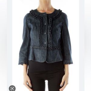 NWT Ann Taylor Loft Denim Jacket with Ruffle Detail - Lined